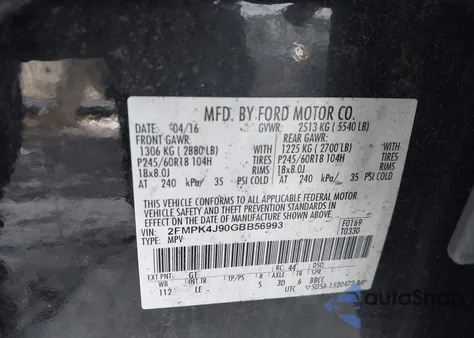 2016 Ford Edge Sel from USA, damaged, VIN 2FMPK4J90GBB56993